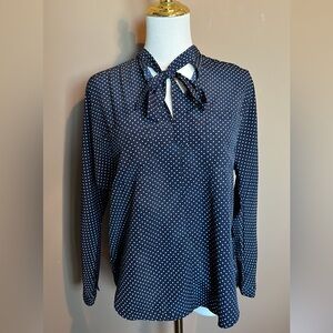 Abercrombie & Fitch Tie Neck Blouse Navy Blue with White Dots Size XS
